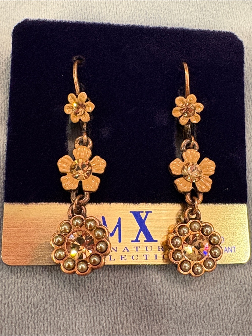 Antiqued Copper with Pearls &  Dainty Brown Flower Earrings-Boutique